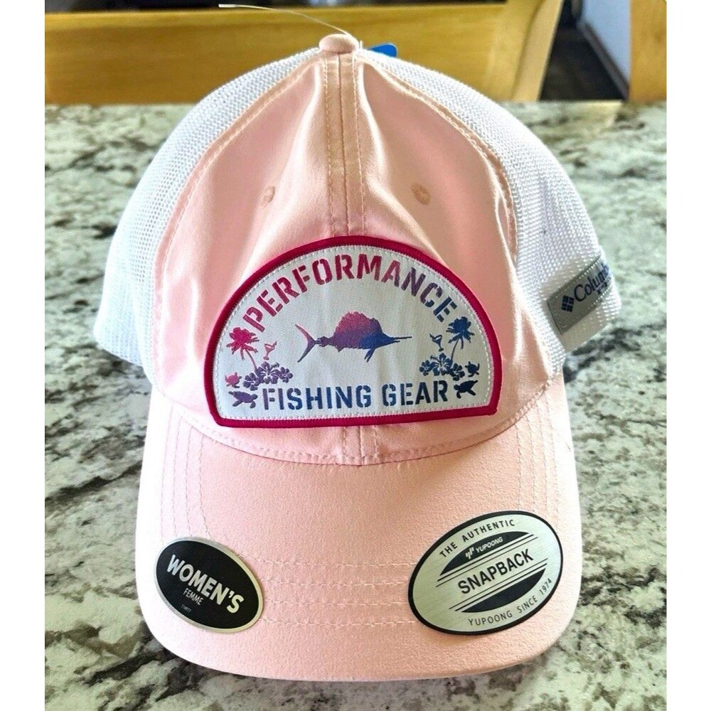 Columbia PFG Women’s Pink/White Mesh Back Adjustable Trucker Hat One Size